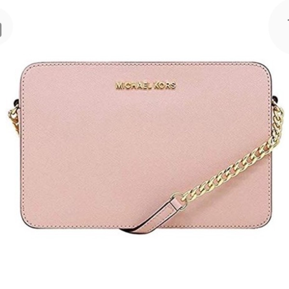 NEW Michael Kors Jet Set Large East West Leather Crossbody Purse Bag, Blush Pink
